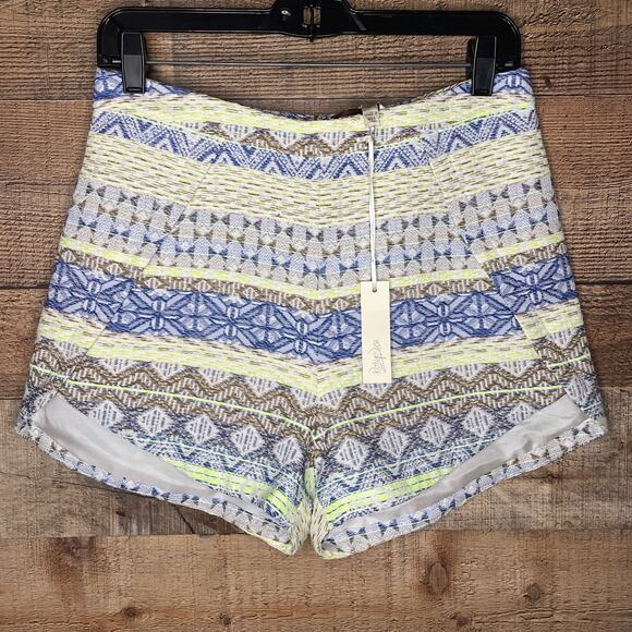 Rory Beca Costa Tweed Striped Shorts Tupac Yellow Blue Size Medium NWT - Picture 7 of 11